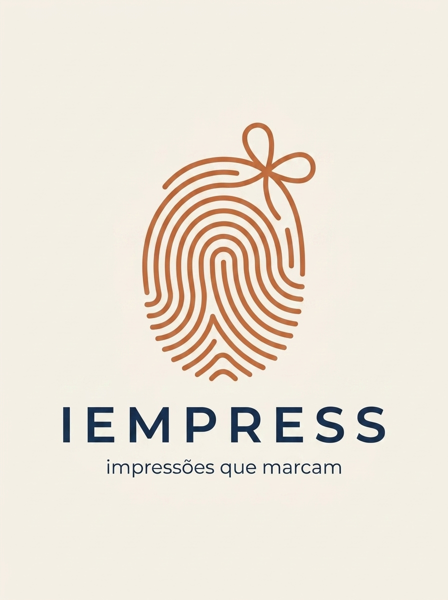 Arte completa do símbolo IEMPRESS: a digital cheia em linhas terracota que se transformam num laço de presente no topo