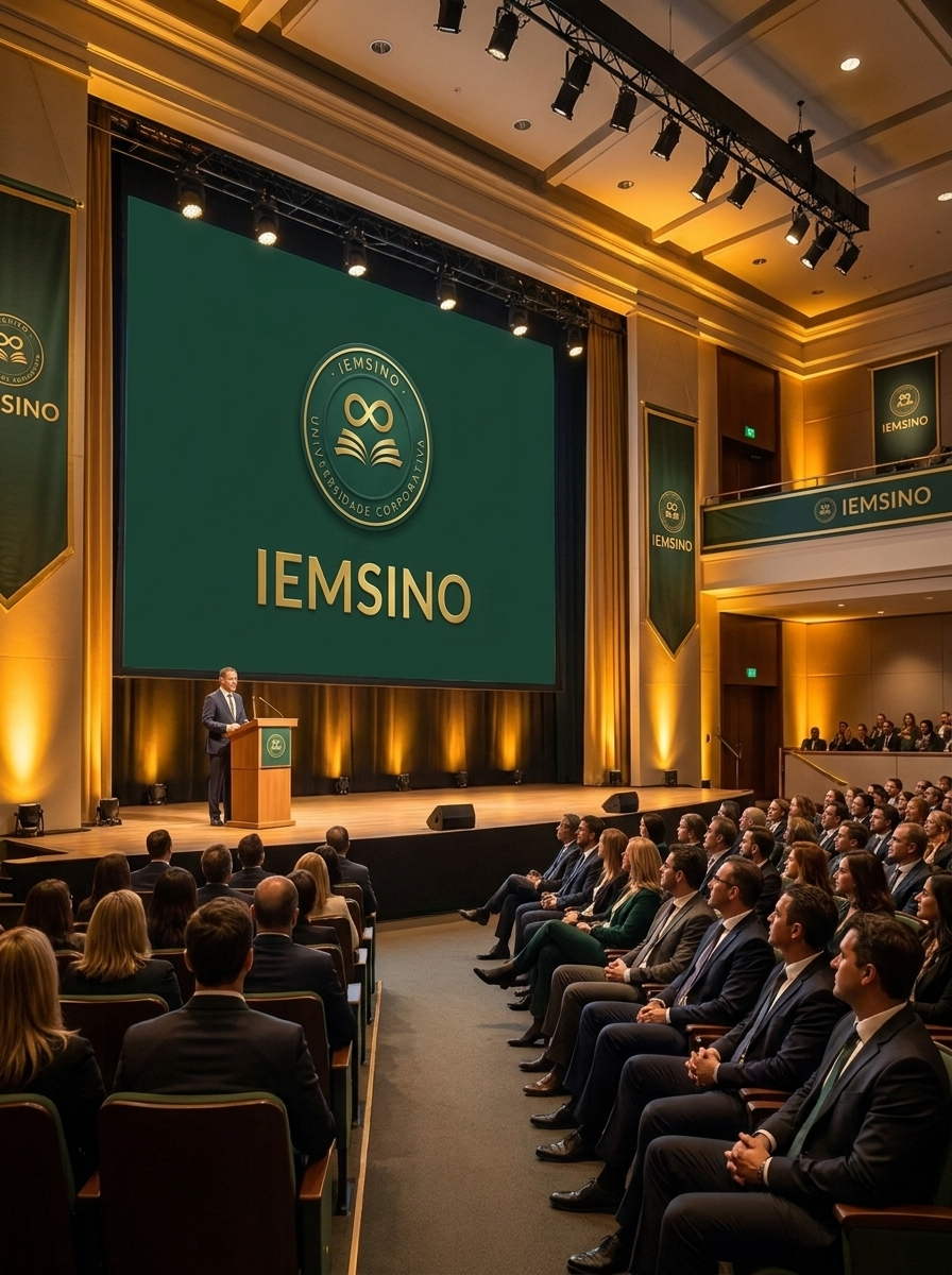 Evento interno de treinamento IEMSINO com telão no auditório